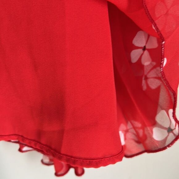 AQUA Pleated Pansy Floral Skirt Womens Medium Red/White Sheer Feminine - Picture 6 of 6